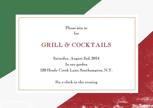 Online invitation card with editable text field and frame in several colors.