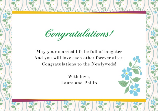 Online congratualations card with flower frame Blue.