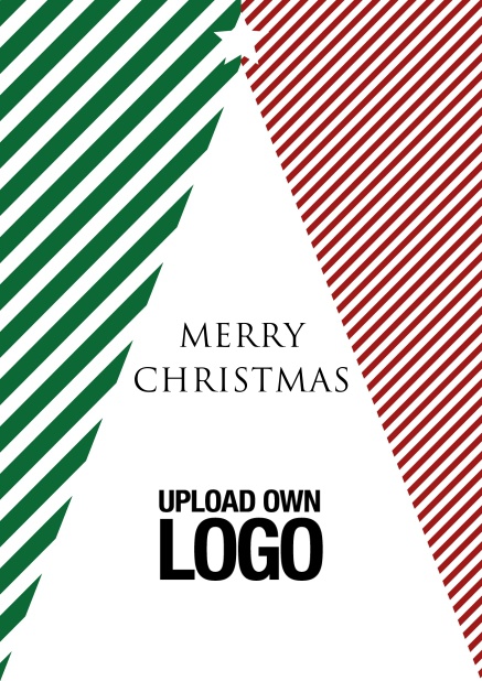 Online Corporate Christmas card with white Christmas tree in red and green design.