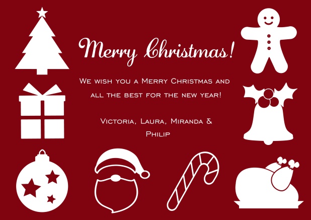 Online Christmas Card with Christmas decorations. Red.