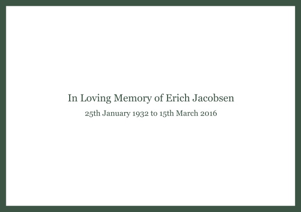 Online Classic Memorial invitation card with black frame and famous quote. Green.