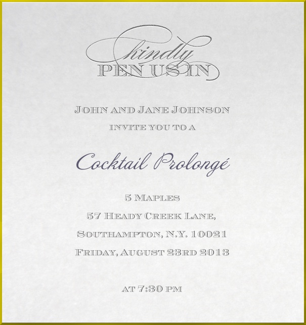 Formale Cocktaileinladungskarte mit goldenem Rahmen.