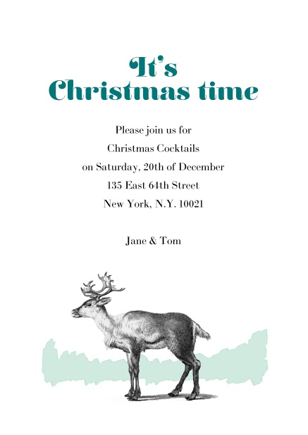 Christmas card with deer illustration.