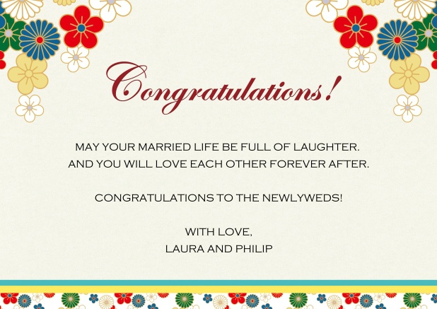 Online congratulations card with colorful flowers.