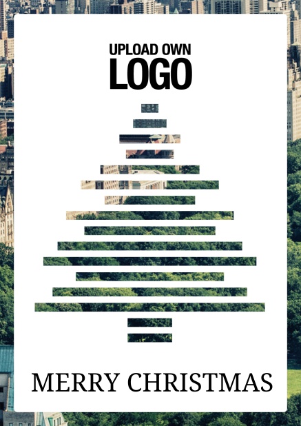 Online Corporate Christmas card with Sliced Christmas tree over the photo.