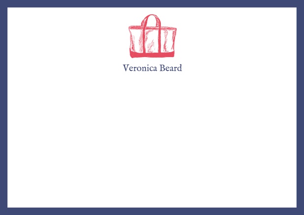 Individuell anpassbare online Briefkarte mit illustrierter Strandtasche und Rahmen in verschiedenen Farben.