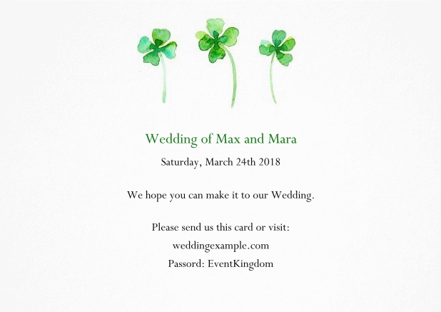 Reply card for all designs with green clovers