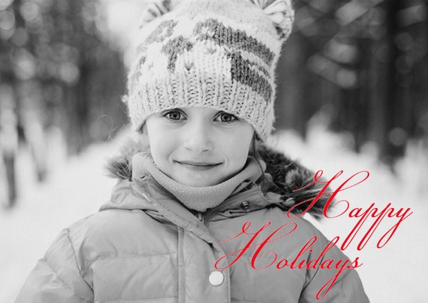 Holiday photo card with Happy Holiday text. Red.