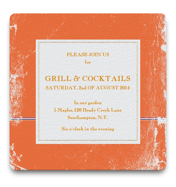Online Einladungskarte zum Grillen und zu Cocktails mit orangenem Holland-Thema als Hintergrund und weißem Textfeld.