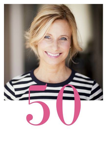 50th birthday online  photo invitation with an editable number. Pink.