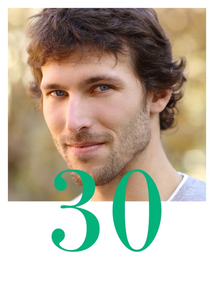 Online 30th birthday invitation card with photo and editable number half on the photo. Green.