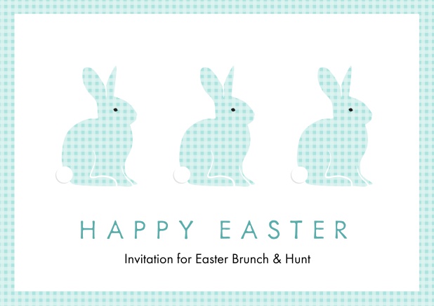 A lively card with three blue Easter bunnies, perfect for Online Easter invitations Blue.