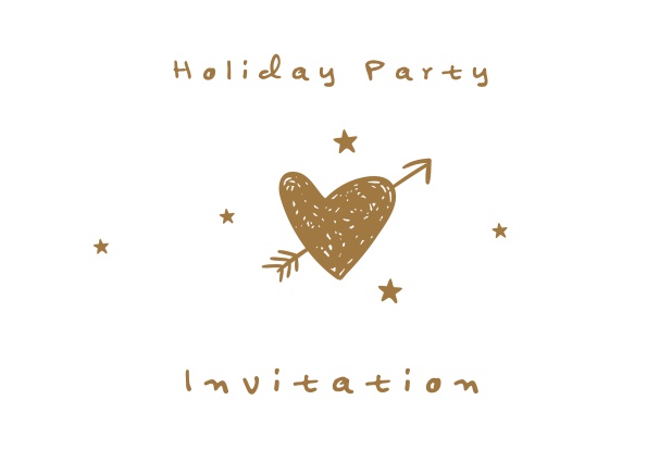Online Holiday party invitation card with golden heart and arrow.