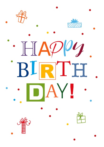 Bunte Online Geburtstagskarte mit farbenfrohen Happy Birthday! Text.