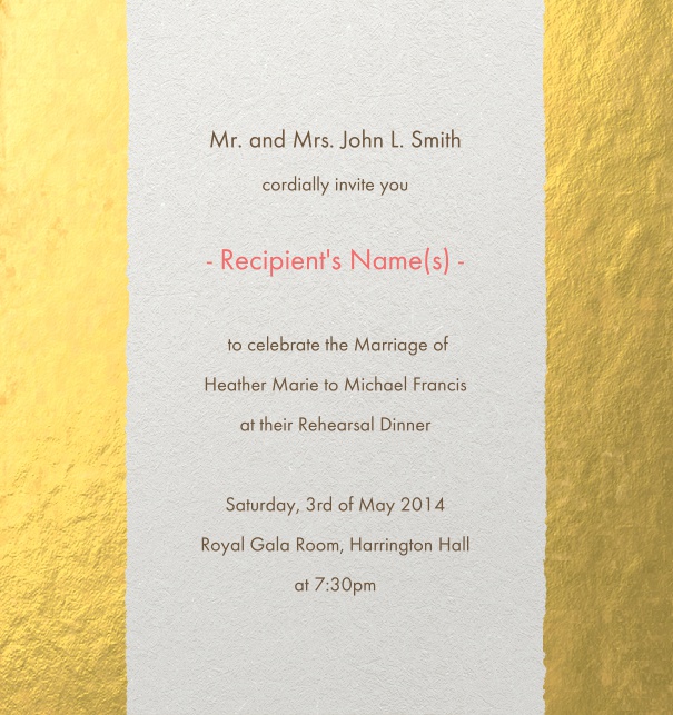 Modern Online Hochzeitseinladungskarte mit goldenem Rahmen.