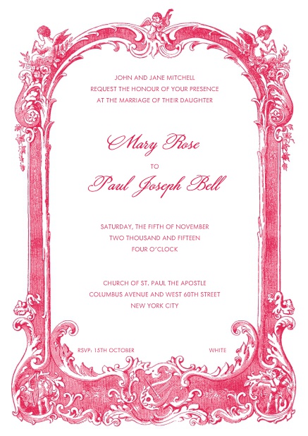 Online Einladungskarte zur Hochzeit mit ausgefallener roter Deko.