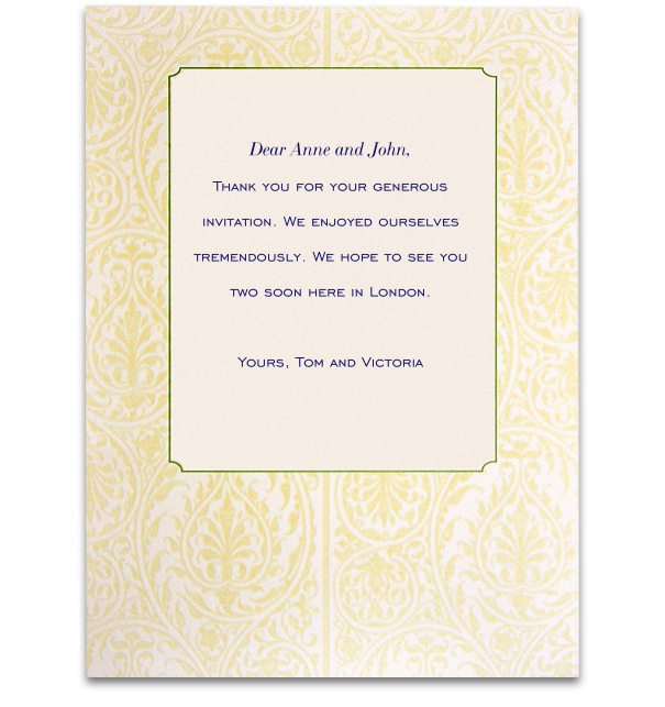 Online card with wide golden floral frame.