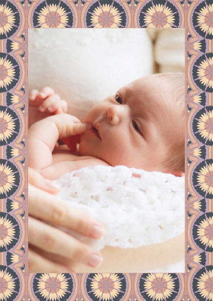 Birth announcement photo card with roots art-nouveau frame.
