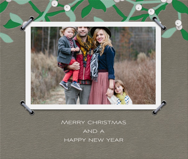 Grey Photo Card with Text and Christmas Lights.