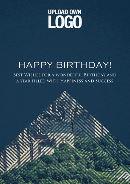 Dark Corporate Birthday greeting card trianglular photo field with lines.