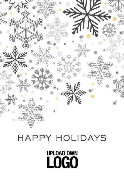 Online Weihnachtskarte geschäftlich mit Schneeflocken in verschiedenen Farben Schwarz.