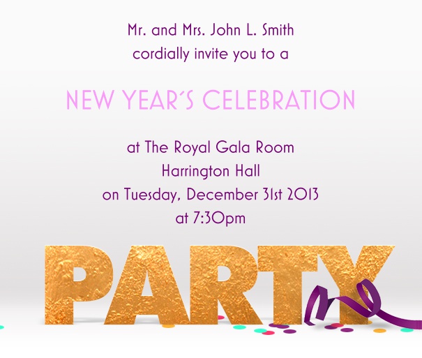 Square Themed Celebration Invitation card with Streamers and party Motif.