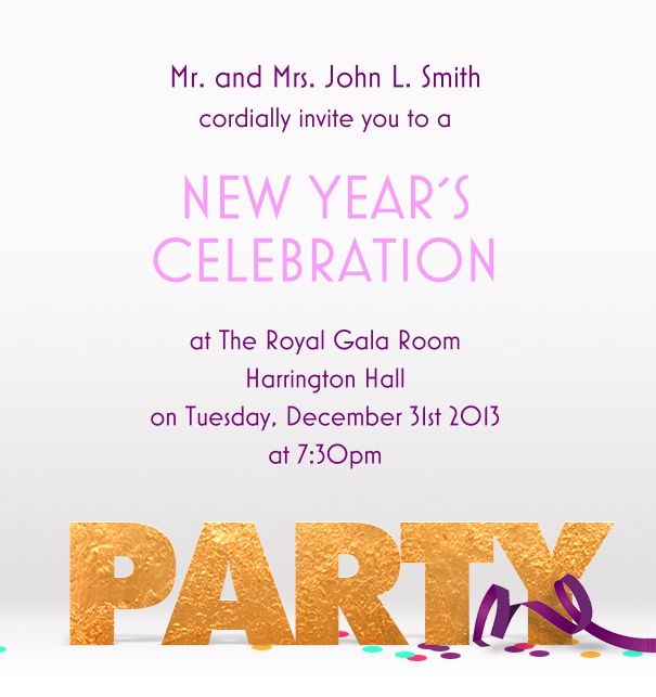 High format Themed Celebration Invitation card with Streamers and party Motif.
