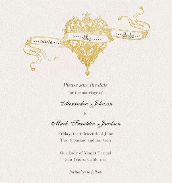 Edle Online Save the Date Karte für Hochzeiten mit goldener Krone.
