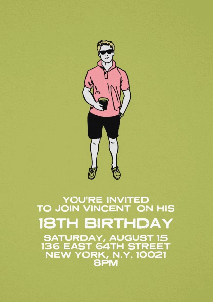 Invitation with cool man for 18th birthday.
