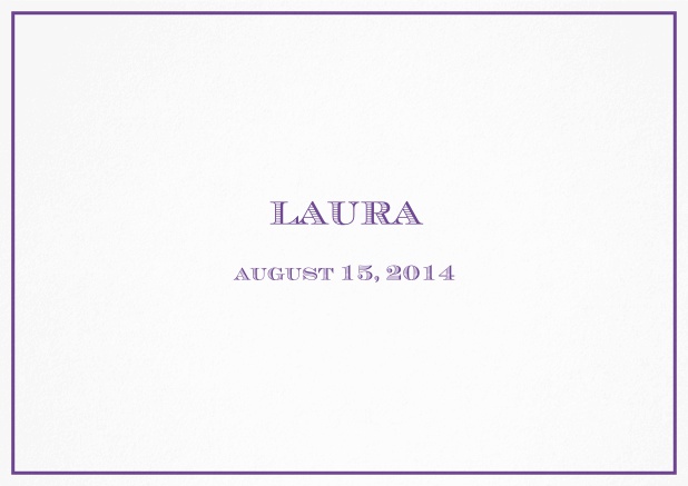 Classic Birth Announcement card wiith single line frame including photos and editable text. Purple.