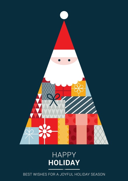 Online Weihnachtskarte mit illustriertem Weihnachtsbaum gestaltet als Weihnachtsmann.