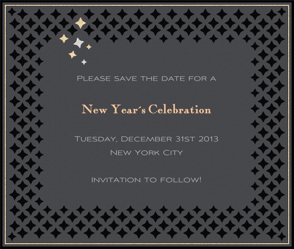 Grey Party Save the Date Card with Silver Border and Black Star Border.