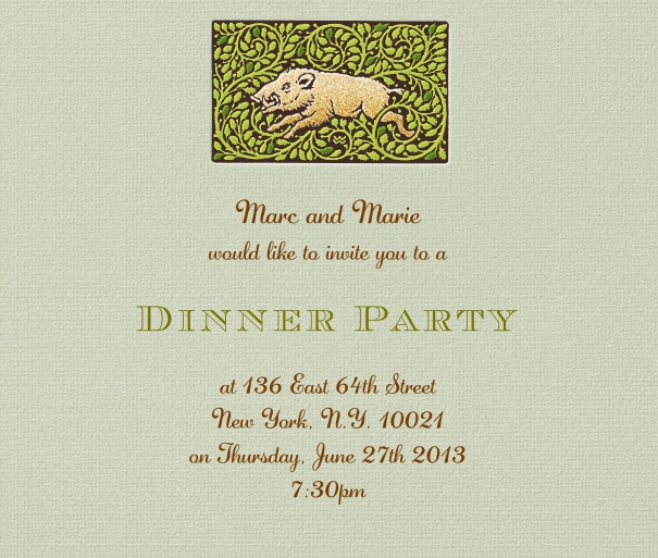 Tan Dinner Online Invitation Template with Pig Image.
