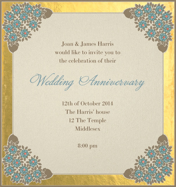 Online Wedding Invitation with a golden border and customizable text.