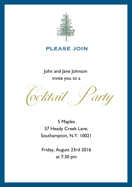 Online Invitation card design with tree and colorful frame. Blue.
