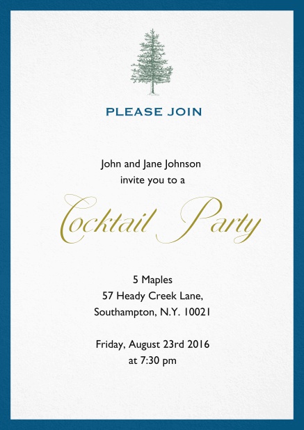 Invitation card design with tree and colorful frame. Blue.