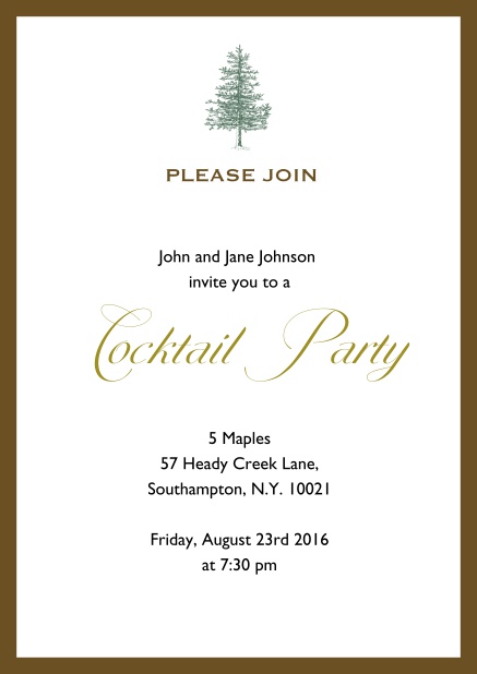 Online Invitation card design with tree and colorful frame. Brown.