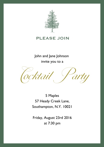 Online Invitation card design with tree and colorful frame. Green.