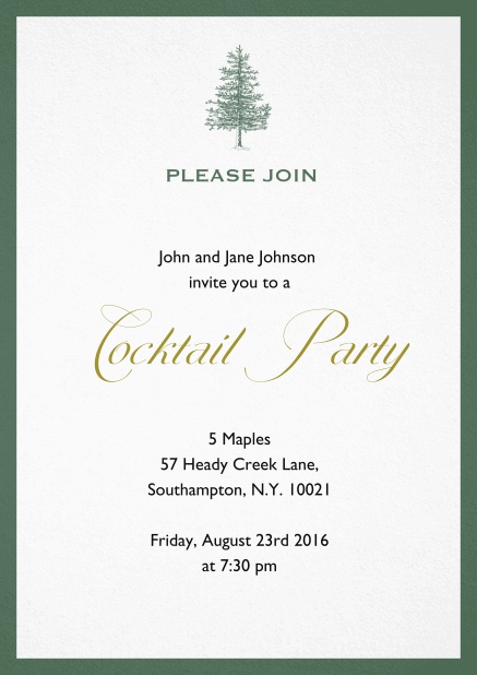 Invitation card design with tree and colorful frame. Green.