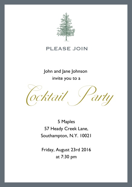 Online Invitation card design with tree and colorful frame. Grey.