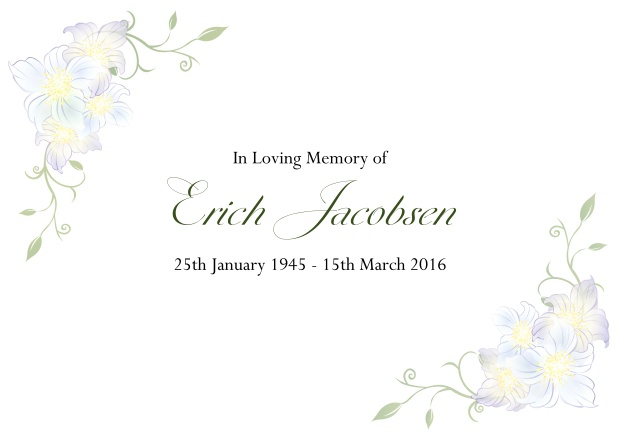 Online Memorial invitation card for saying good bye to a love one with flowers and photo.