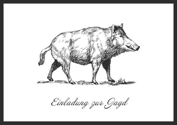 Online Hunting invitation card with illustrated strong wild boar Schwarz.