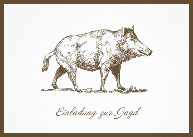 Hunting invitation card with illustrated strong wild boar Brown.
