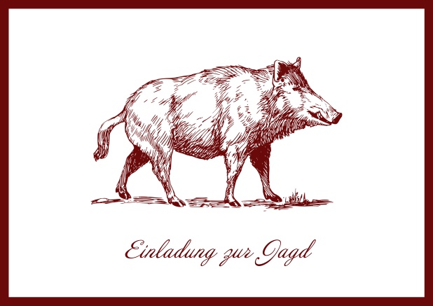 Online Hunting invitation card with illustrated strong wild boar Red.