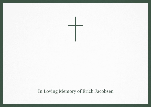 Classic Memorial invitation card with black frame and Cross in the middle. Green.