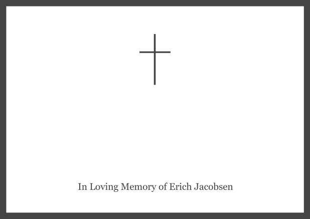 Online Classic Memorial invitation card with black frame and Cross in the middle and famous quote. Grey.