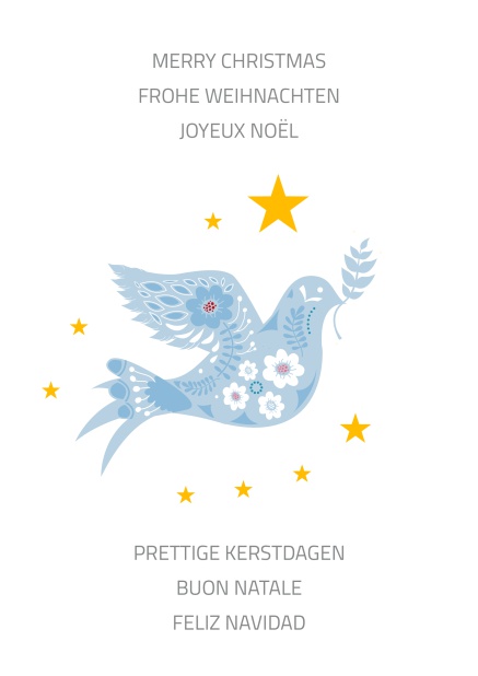 Online Weihnachtskarte mit Friedenstaube blau schimmernd