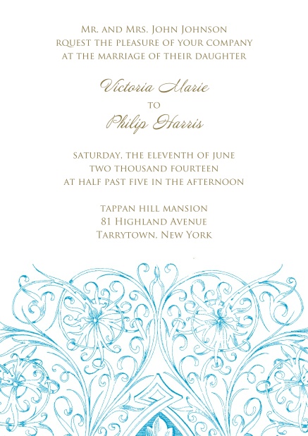 Online Einladungskarte für Hochzeitseinladungen oder Geburtstage etc. mit hellblauen Blumen.