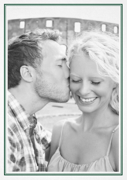 Classic Wedding save the date card in portrait with photo and fein double lined frame in choosable colors. Green.