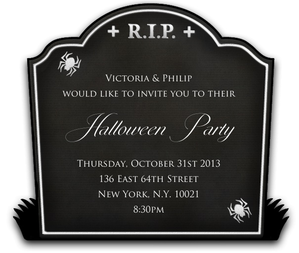Kartenvorlage im Grabformat aussuchen und anpassen für Online Halloween Einladungen.